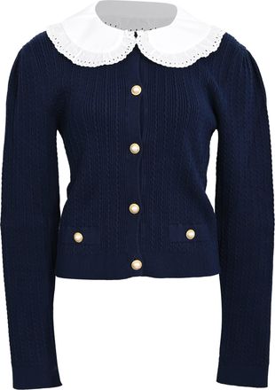 Alessandra Rich Cable-Knit Cardigan in Navy Blue Cotton