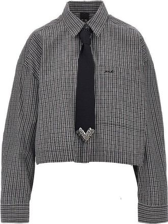 Pinko Check cropped shirt with necktie Woman 38