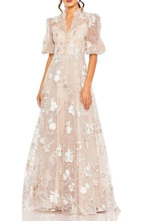 Mac Duggal Queen Anne Puff Sleeve A-Line Gown in Blush at Nordstrom, Size 10