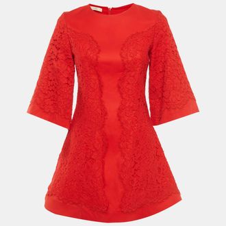 Alexis Alexis Red Crepe Guipure Lace Detail Mini Dress