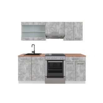 Vicco Mueble De Cocina R-line, Hormig&oacute;n/blanco, 200 Cm, Et Roble