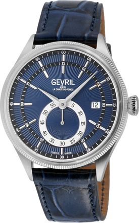 Gevril Group Empire Italian Handmade Blue Leather Swiss Automatic ETA 2895 Watch