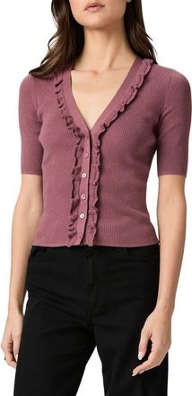 Paige Demetra Ruffle Rib Short Sleeve Cardigan in Rose Tea at Nordstrom, Size Xx-Small