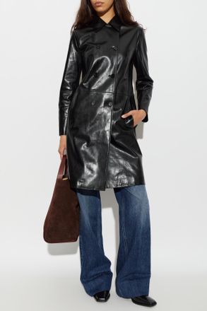 Jil Sander Double-breasted Leather Coat, Womens, Black