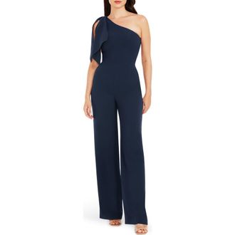 Dress The Population Tiffany One-Shoulder Jumpsuit in Midnight Blue B at Nordstrom, Size X-Small