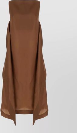 Alberta Ferretti long strapless dress layered sheer overlay