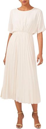 Halogen Pleated Midi Dress in White Birch at Nordstrom Rack, Size Small