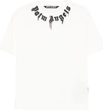 Palm Angels Neck Logo Reg Tee Off White - Black