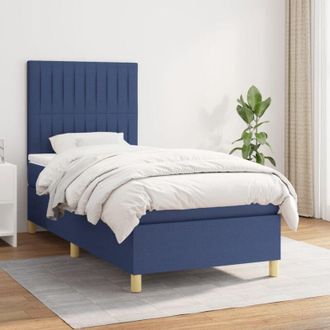vidaXL Cama Box Spring Con Colch&oacute;n Tela Azul 90x190 Cm Vidaxl