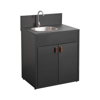 Sweeek M&oacute;dulo cocina exterior de acero con fregadero y 2 puertas, 80cm, negro