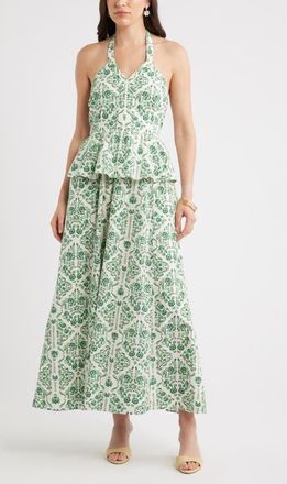 Chelsea28 Peplum Halter Dress in Teal Reese Floral at Nordstrom, Size Xx-Small