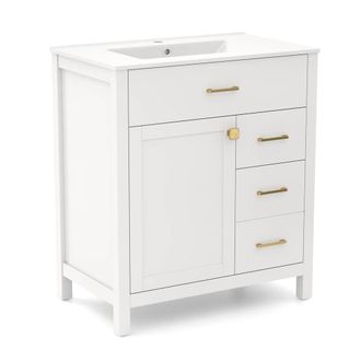 Costway Costway 76cm Bathroom Vanity Storage Cabinet with Sink-White in White