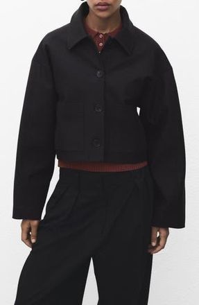 Mango Crop Button Front Jacket in Black at Nordstrom Rack, Size Xx-Small