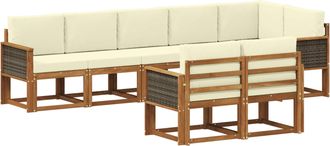 vidaXL Conjunto De Sof&aacute;s De Exterior 8 Uds. Natural Y Crema Poli&eacute;ster Vidaxl