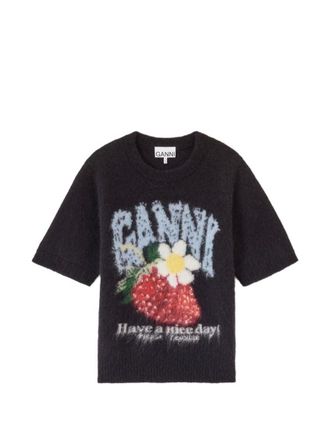 Ganni Black Graphic Crew Neck T-Shirt