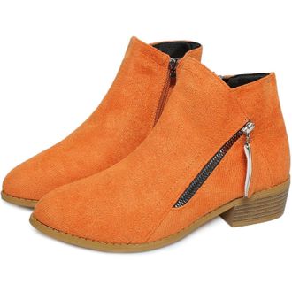 Generic Women Faux Suede Pointed Toe Ankle Booties - Classic Western Cowboy Low Heeled Shoes - Vintage Comfy Slip on Boot (orange-red,6.5)