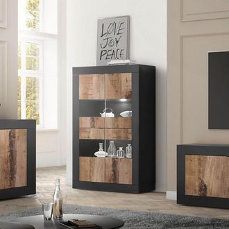 Homemania Vitrina Sal&oacute;n 4 Puertas Cristal Negro Madera Industrial Tina Np Basic