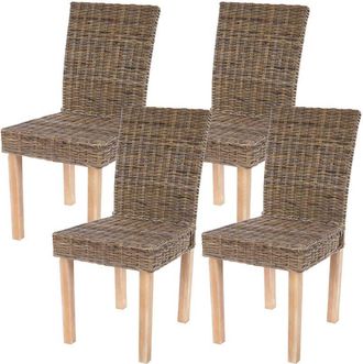 Hhg non utilizzato] Set 4x sedie rattan Littau Kubu soggiorno cucina sala da pranzo 56x43x89cm