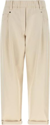 Brunello Cucinelli Baggy Broeken - Dames - Wijde Broeken - Beige - XS - Katoen - Broeken