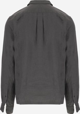 Vince Mens Linen Shirt With Long Sleeves Grey