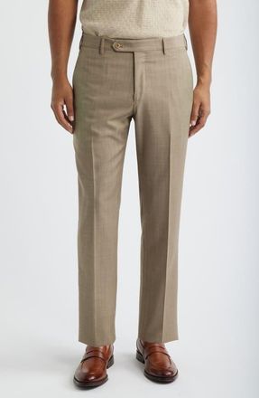 Zanella Parker Classic Wool Sharkskin Dress Pants in Tan at Nordstrom, Size 33