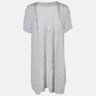 Moschino Silver Lurex Knit Open Front Cardigan L