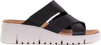 Vionic Womens Uptown Sunset Wedge Sandal In Black Leather