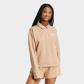 adidas Sweatshirt ADIDAS SPORTSWEAR W LIN FL POLO, Damen, Gr. L, weiss (warm sandstone, wei&szlig;), Obermaterial: 55% Baumwolle, 36% Polyester, 9% Viskose, angese