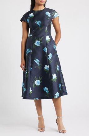 Sachin & Babi Jackie Print Flare Midi Dress in Night Sky Blue Oculata at Nordstrom Rack, Size 10