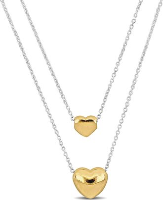 Mimi & Max Yellow Two Heart Double Strand Necklace in Sterling Silver - 16+18 in
