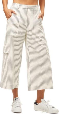 Trina Turk Agassi Cropped Wide Leg Stripes Pant in Whitewash/ink at Nordstrom, Size 10