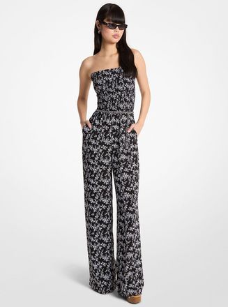 Michael Kors Floral Print Smocked Georgette Belted Jumpsuit