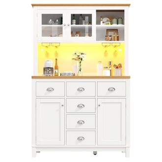 STILVORA Aparador De Cocina Con 4 Puertas, Cajones Y Luz Led Con Control Por Aplicaci&oacute;n, En Mdf, 104x40x180 Cm, Blanco