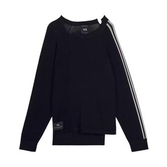 Yohji Yamamoto Round-neck Knitwear, male, Black, Size: 2XL Logo Knit Sweater