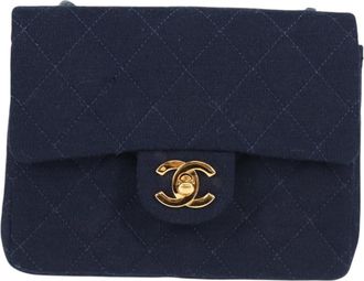 Chanel Flap Bag Navy Cotton Shoulder Bag (Pre-Owned)
