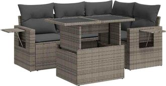 vidaXL Juego De Sof&aacute;s Jard&iacute;n Con Cojines 5 Pzas Rat&aacute;n Sint&eacute;tico Gris Vidaxl