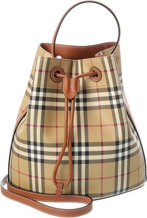 Burberry Check E-Canvas & Leather Bucket Bag