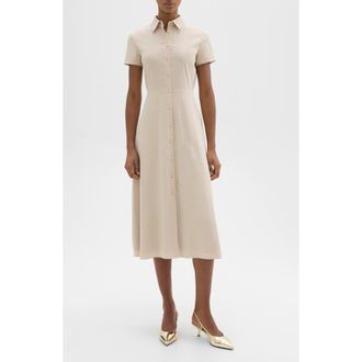 Theory Short Sleeve Linen Blend Midi Shirtdress in Straw at Nordstrom Rack, Size 2