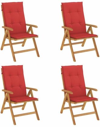 vidaXL Sillas De Jard&iacute;n Reclinables Y Cojines 4 Uds Madera Maciza Teca Vidaxl