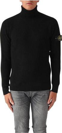 Stone Island Truien & Vesten, Heren, Zwart, L, Wol, Gecertificeerde coltrui van scheerwol