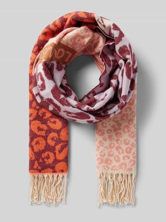 s.Oliver Red Label Schal mit Kordel-Fransen und mehrfarbigem Animal-Print in Rot, Gr&ouml;&szlig;e 1