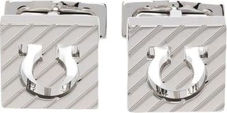 Ferragamo Vierkante Messing Haakvormige Cummerbund Sluitingen - Heren - Manchetknopen - Grijs - ONE Size - Accessoires