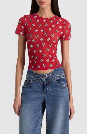 Alice & Olivia Tess Crop T-Shirt in Go For Gold Hibiscus at Nordstrom, Size X-Small