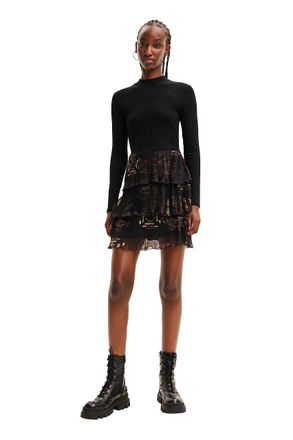 Desigual Salma Poloneck Jumper with Short Frilled Skirt Dress 23WWVKAB Black