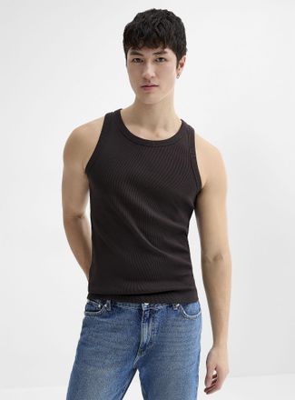 Le 31 Mens Finely ribbed stretch Tank Top Slim fit