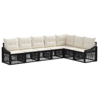 vidaXL Conjunto De Sof&aacute;s De Jard&iacute;n 7 Pcs Negro Rat&aacute;n Sint&eacute;tico Vidaxl