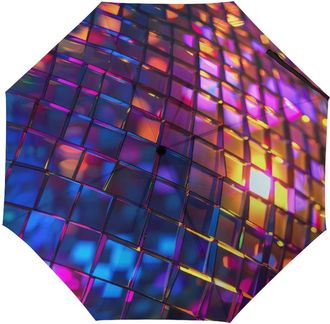 Generic Iridescent Disco Ball 3 Fold Umbrella for Rain Sun Manual Automatic Compact Travel Umbrellas Automatic