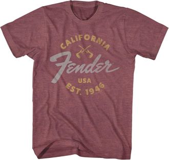 American Classics Fender California 1946 Adult Maroon Heather T Shirt American Made Guitars Vintage Style Graphic Tees, Vintage Maroon Heather, XXL