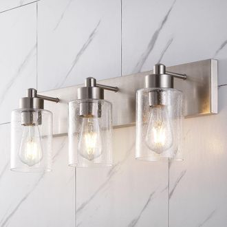 Jonathan Y Designs Irving 22 3-Light Seeded Glass/Iron Modern Contemporary LED Vanity Light