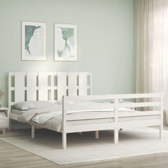 vidaXL Vidaxl - Estructura De Cama Matrimonio Con Cabecero Madera Maciza Blanco
